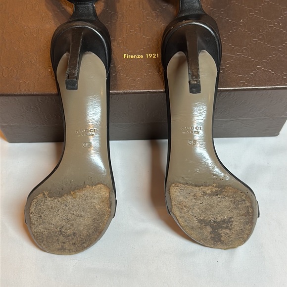 Gucci women’s black horsebit ankle strap high heel sandal gold hardware size 36 - Picture 3 of 15